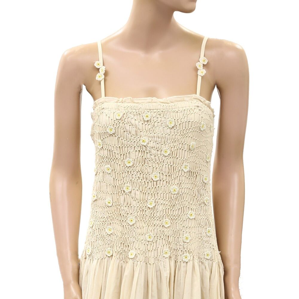 Free People Daphne Midi Dress Smocked Floral Embroidered Eyelet Ruffle S 289448 - Picture 6 of 9